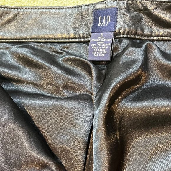 Vintage GAP Boot Fit Black Leather Pants Size 8 Button & Zipper Genuine Leather! - Picture 3 of 5